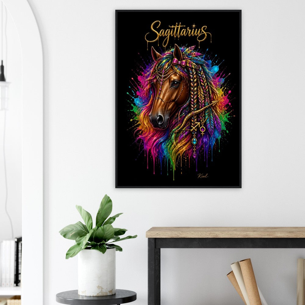 Sagittarius Neon Zodiac Horse Poster, Colorful Wall Art, Zodiac Gift for Her, Danish Art Studio