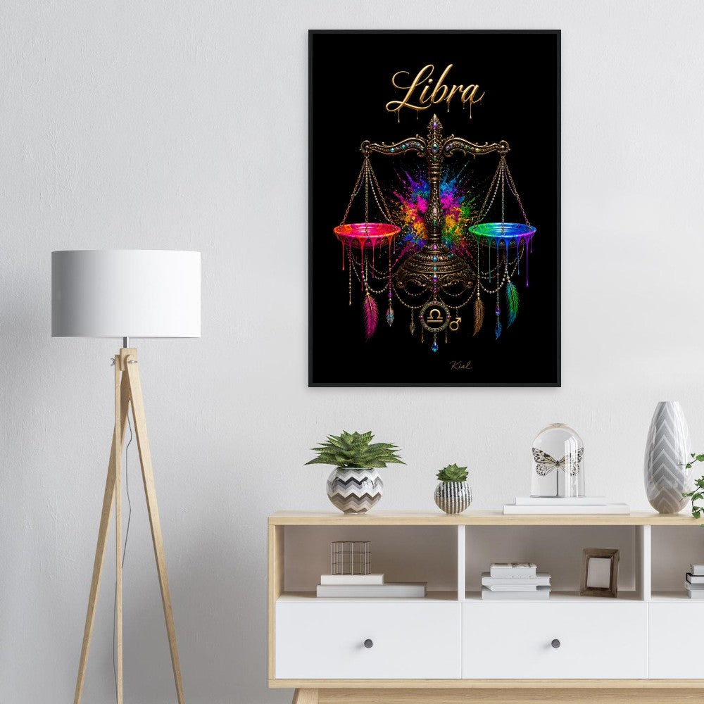 Libra Neon Zodiac Scales Poster, Colorful Wall Art, Artistic Astrology Canvas, Zodiac Gift for Him, Danish Art Studio