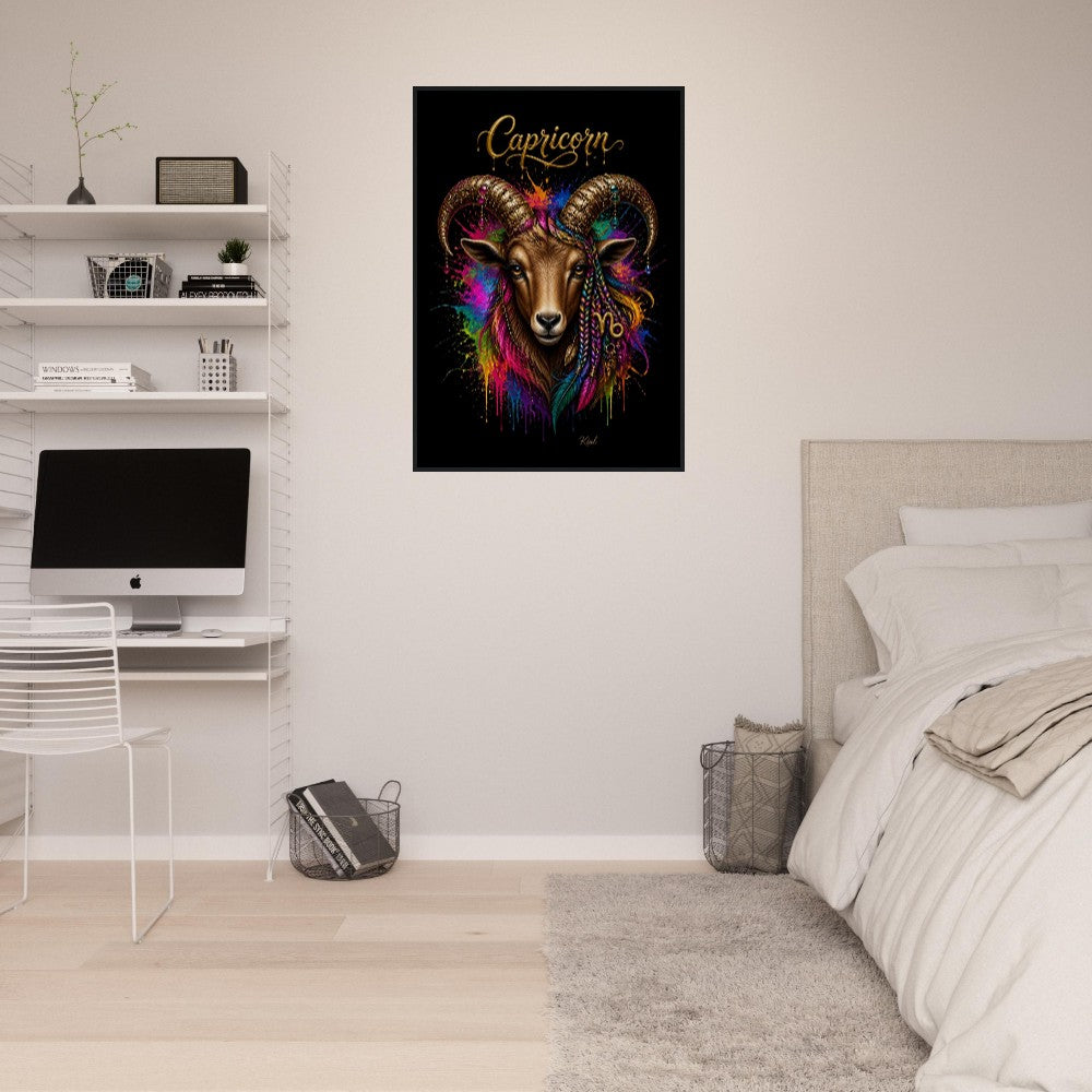 Capricorn Neon Zodiac Goat Poster, Colorful Wall Art, Artistic Astrology Canvas, Zodiac Gift for Her, Danish Art Studio