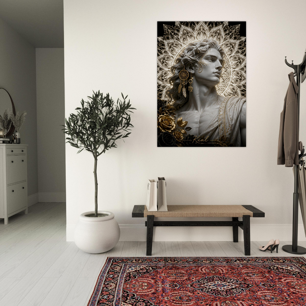 Virgo Zodiac Maiden Poster, Gold Wall Art, Astrology Canvas, Maiden Portrait, Zodiac Gift for Him, Danish Art Studio