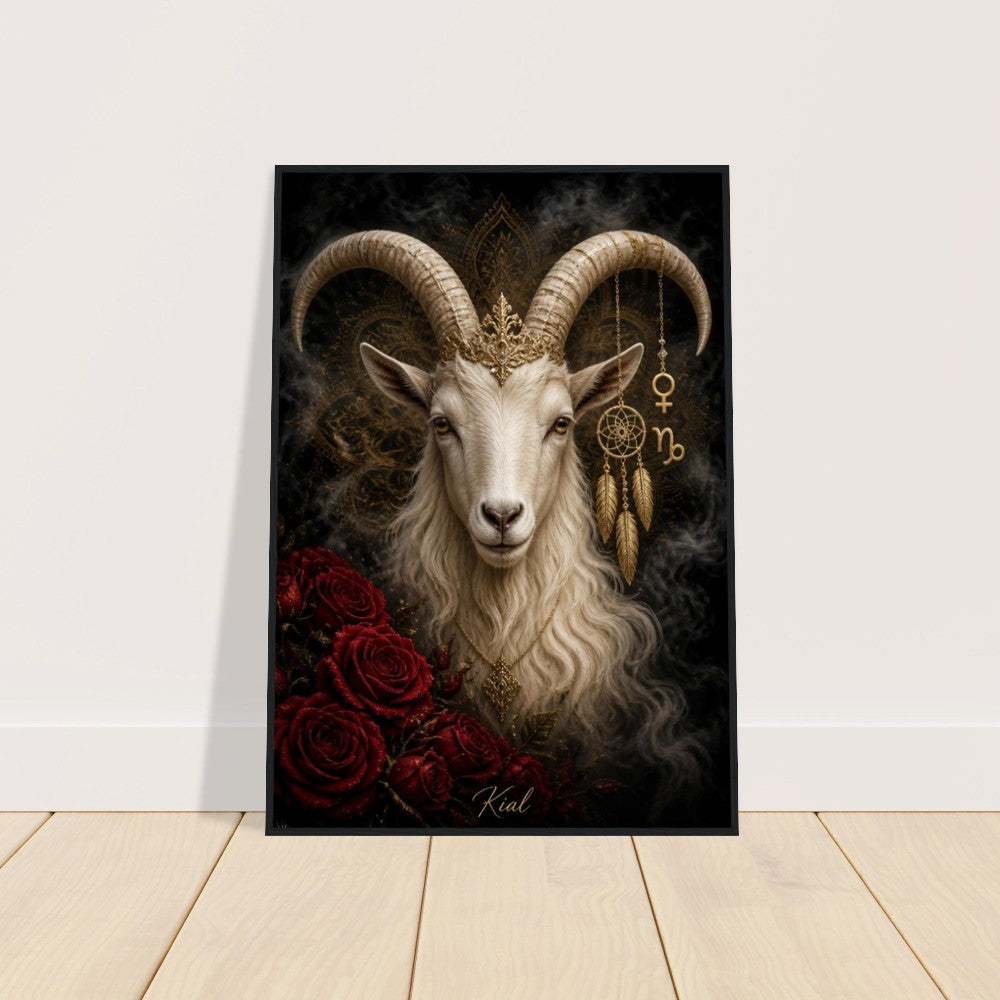 Capricorn Zodiac Goat Poster, Gold Wall Art, Astrology Canvas, Goat Portrait, Zodiac Gift for Her, Danish Art Studio