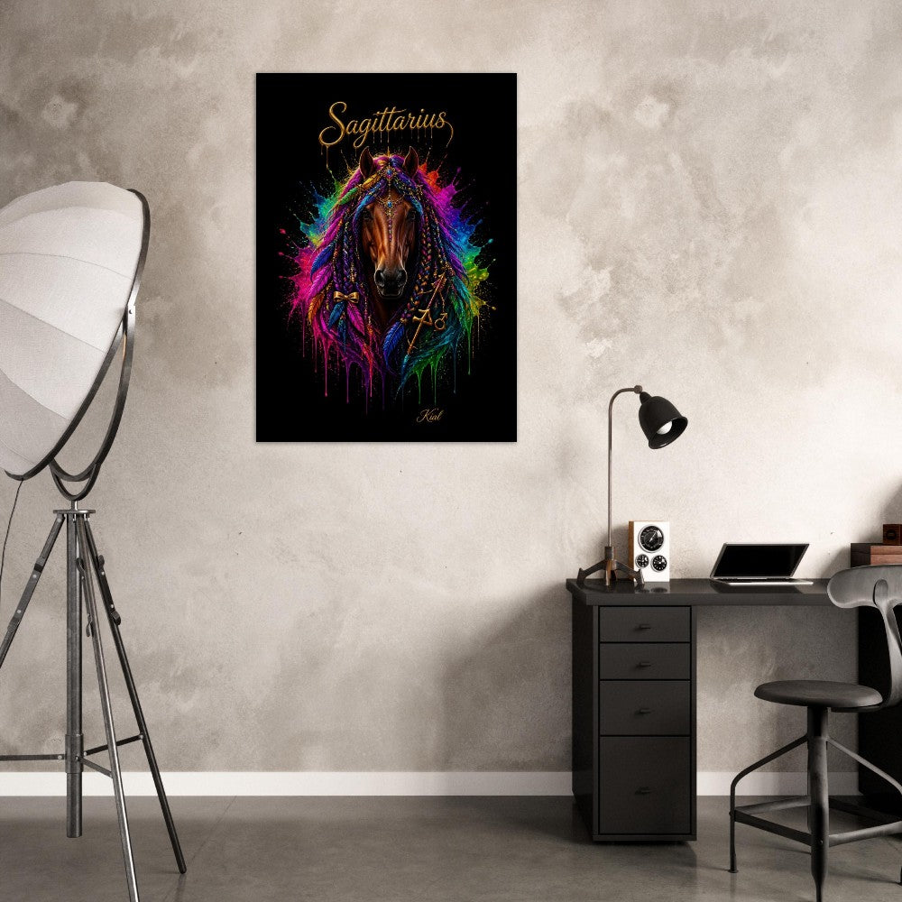 Sagittarius Neon Zodiac Horse Poster, Colorful Wall Art, Zodiac Gift for Him, Danish Art Studio