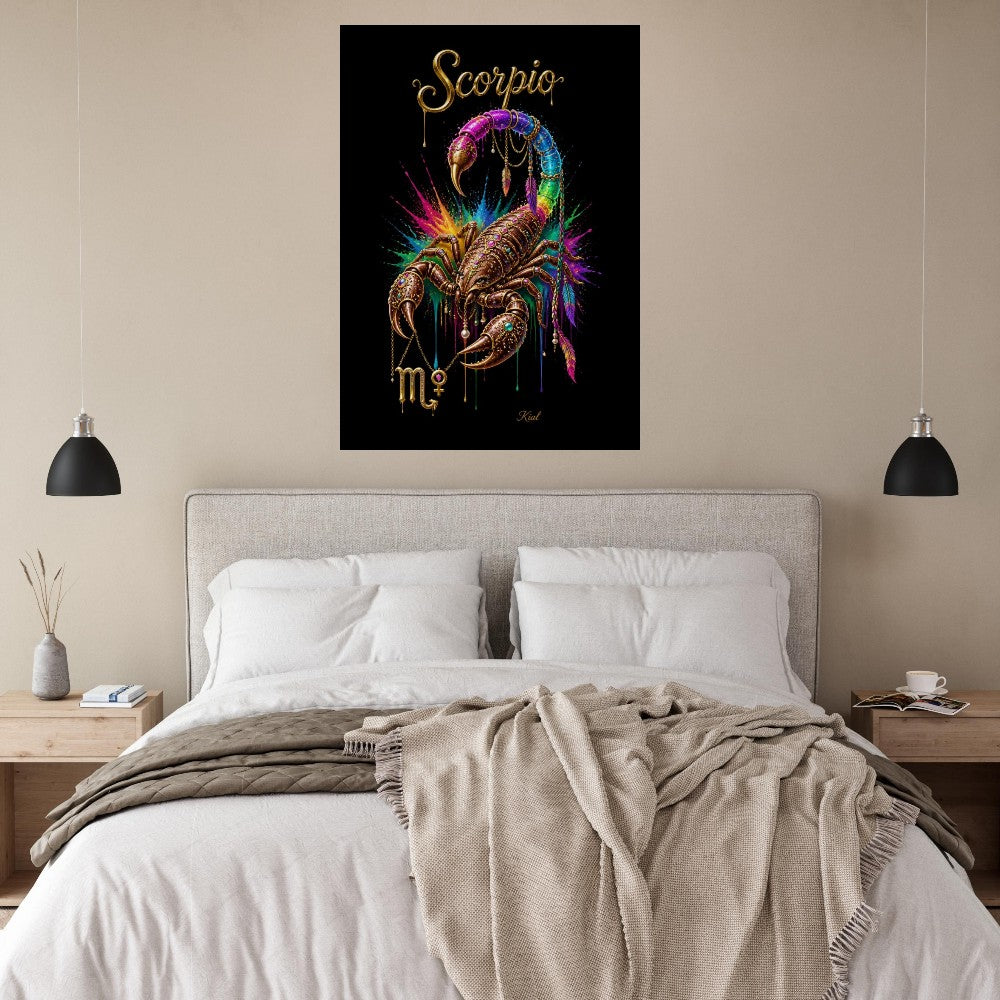 Scorpio Neon Zodiac Scorpion Poster, Colorful Wall Art, Zodiac Gift for Her, Danish Art Studio