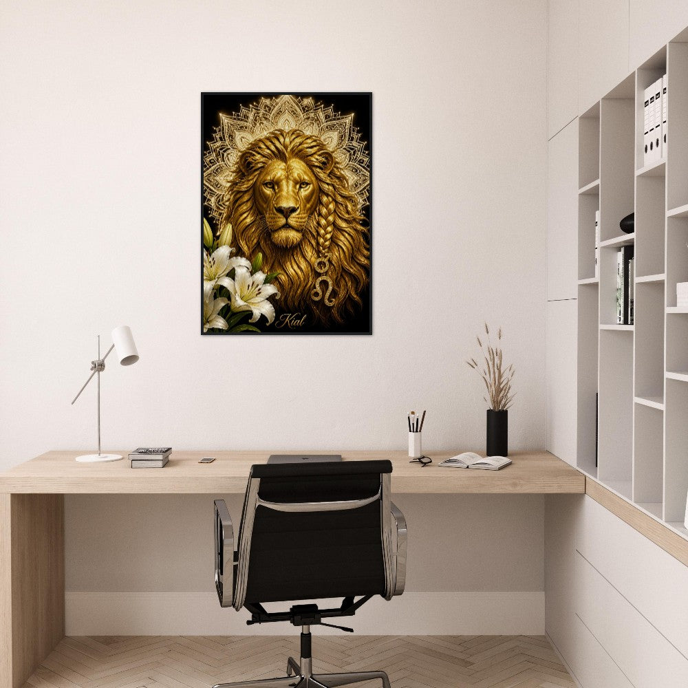Leo Zodiac Lion Poster, Gold Wall Art, Astrology Canvas, Lion Portrait, Zodiac Gift for Him, Danish Art Studio