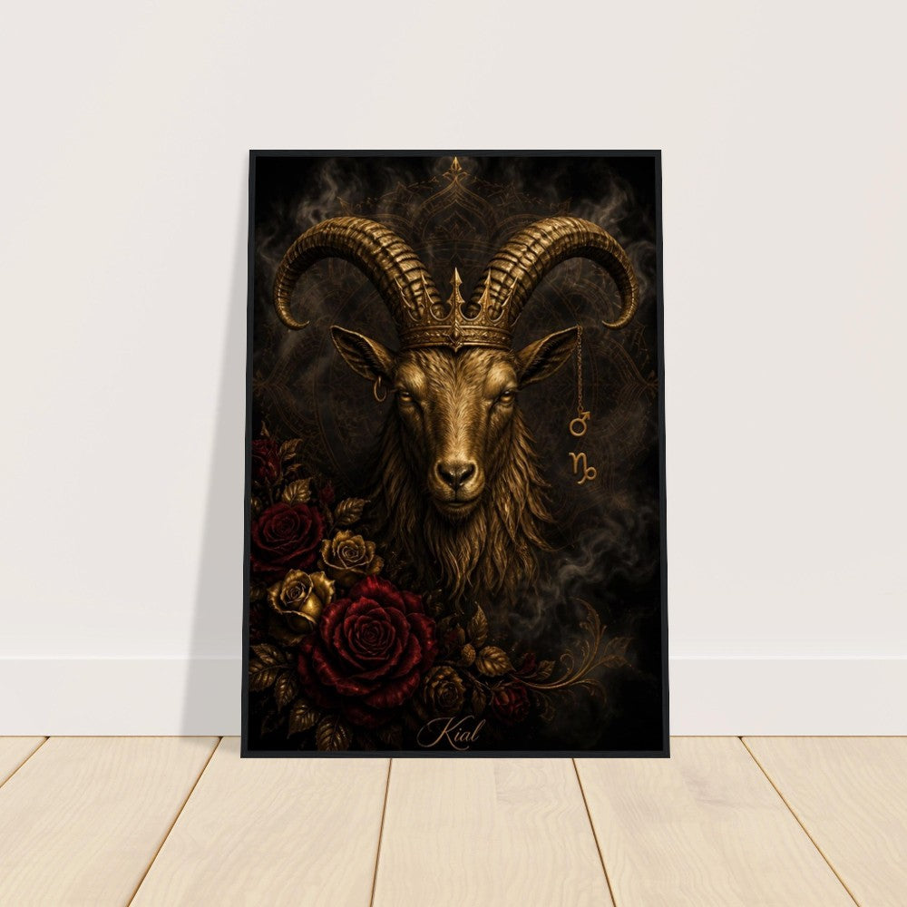 Capricorn Zodiac Goat Poster, Gold Wall Art, Astrology Canvas, Goat Portrait, Zodiac Gift for Him, Danish Art Studio