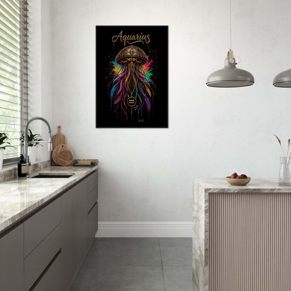 Aquarius Neon Zodiac Jellyfish Poster, Colorful Wall Art, Zodiac Gift for Him, Danish Art Studio
