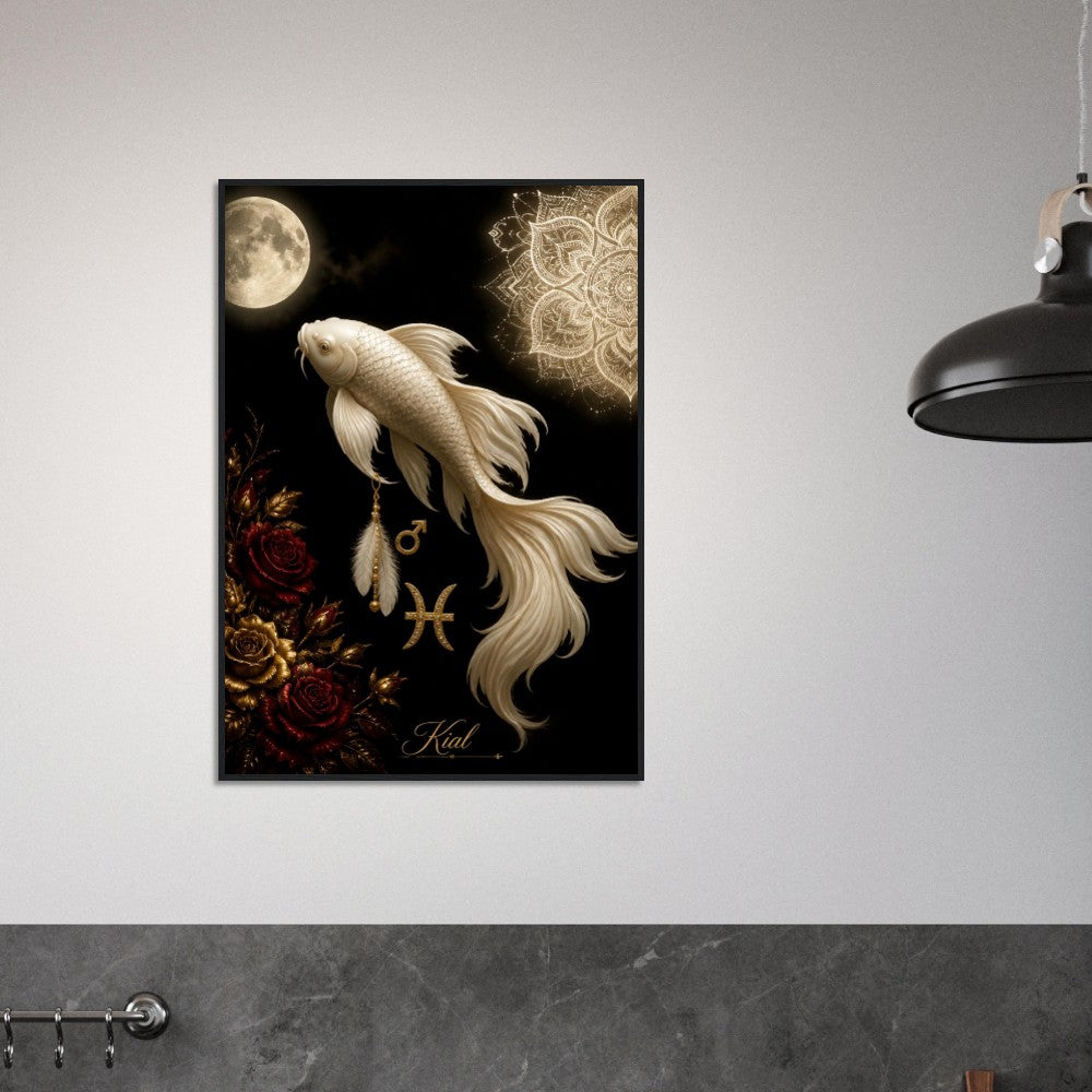 Pisces Zodiac Koi Poster, Gold Wall Art, Astrology Canvas, Koi Portrait, Zodiac Gift for Him, Danish Art Studio