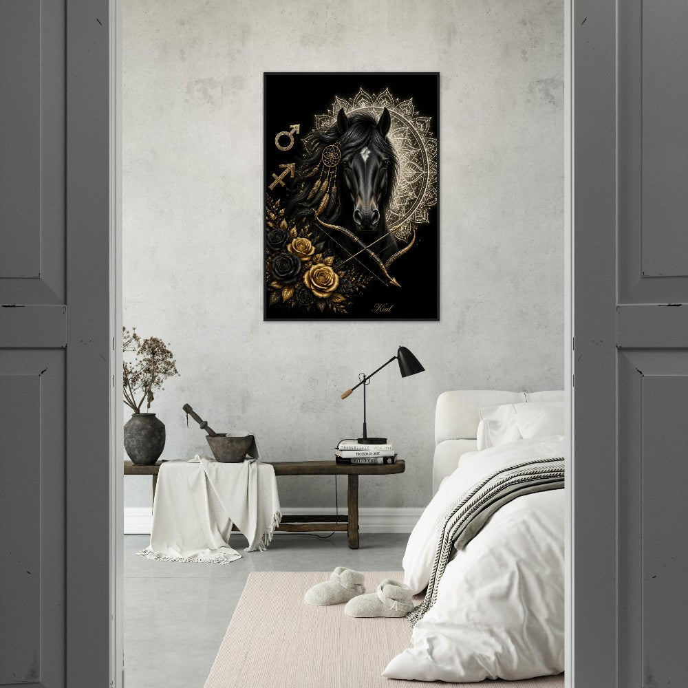 Sagittarius Zodiac Horse Poster, Gold Wall Art, Zodiac Gift for Him, Danish Art Studio