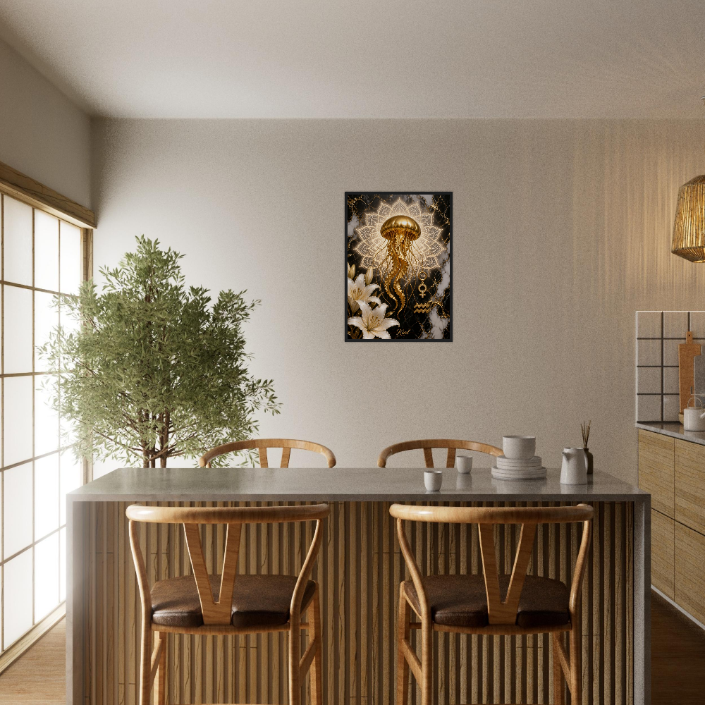 Aquarius Zodiac Jellyfish Poster, Gold Wall Art, Zodiac Gift for Her, Danish Art Studio
