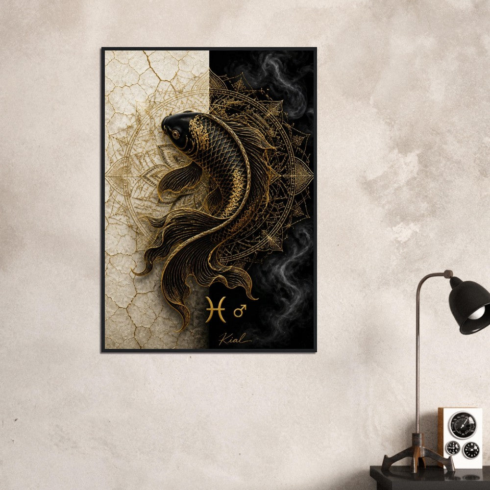 Pisces Zodiac Koi Poster, Gold Wall Art, Astrology Canvas, Koi Portrait, Zodiac Gift for Him, Danish Art Studio