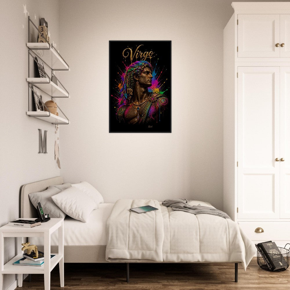 Virgo Neon Zodiac Maiden Poster, Colorful Wall Art, Artistic Astrology Canvas, Zodiac Gift for Him, Danish Art Studio