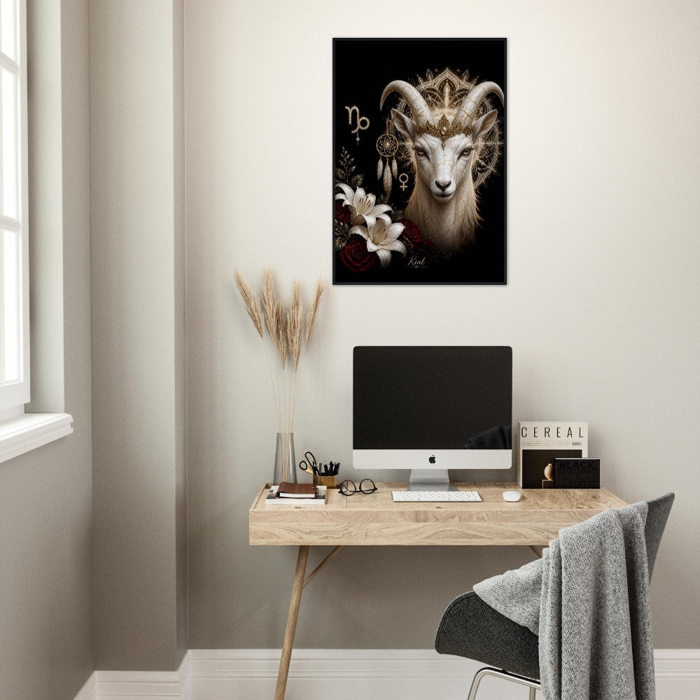 Capricorn Zodiac Goat Poster, Gold Wall Art, Astrology Canvas, Goat Portrait, Zodiac Gift for Her, Danish Art Studio
