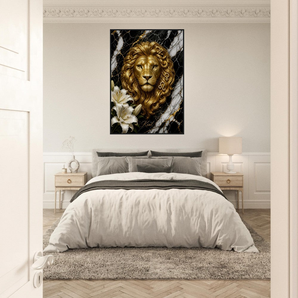 Leo Zodiac Lion Poster, Gold Wall Art, Astrology Canvas, Lion Portrait, Zodiac Gift for Her, Danish Art Studio