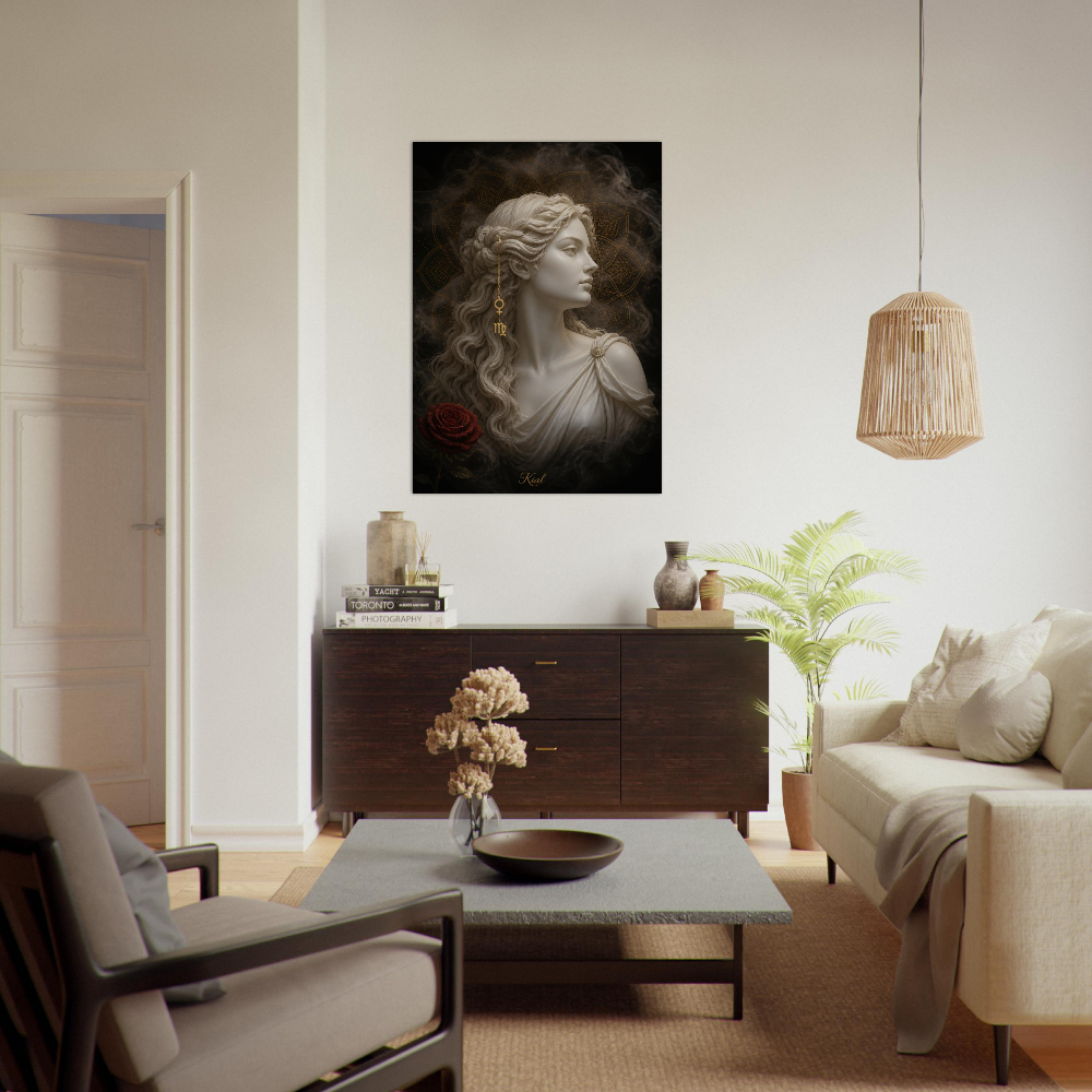 Virgo Zodiac Maiden Poster, Gold Wall Art, Astrology Canvas, Maiden Portrait, Zodiac Gift for Her, Danish Art Studio