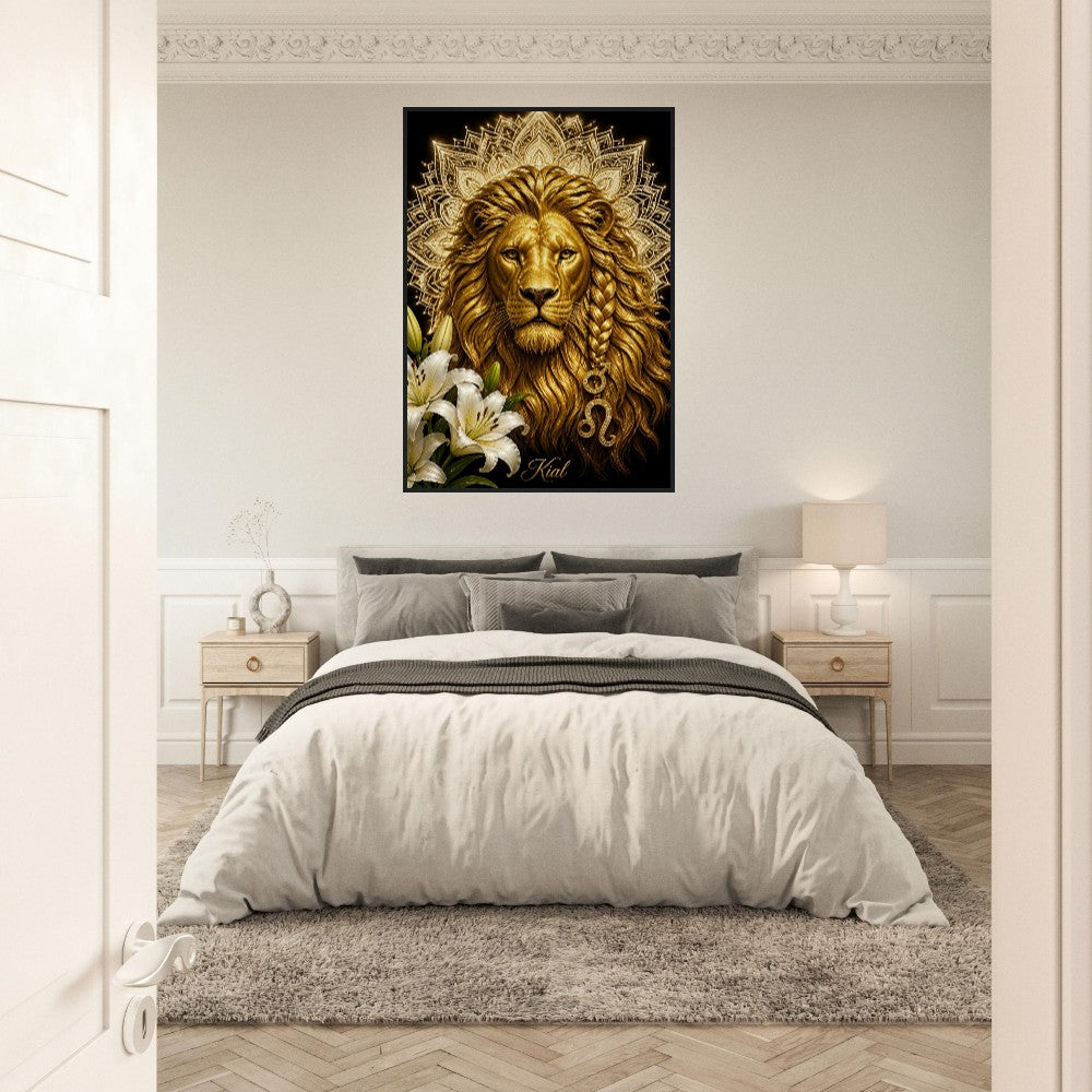 Leo Zodiac Lion Poster, Gold Wall Art, Astrology Canvas, Lion Portrait, Zodiac Gift for Him, Danish Art Studio