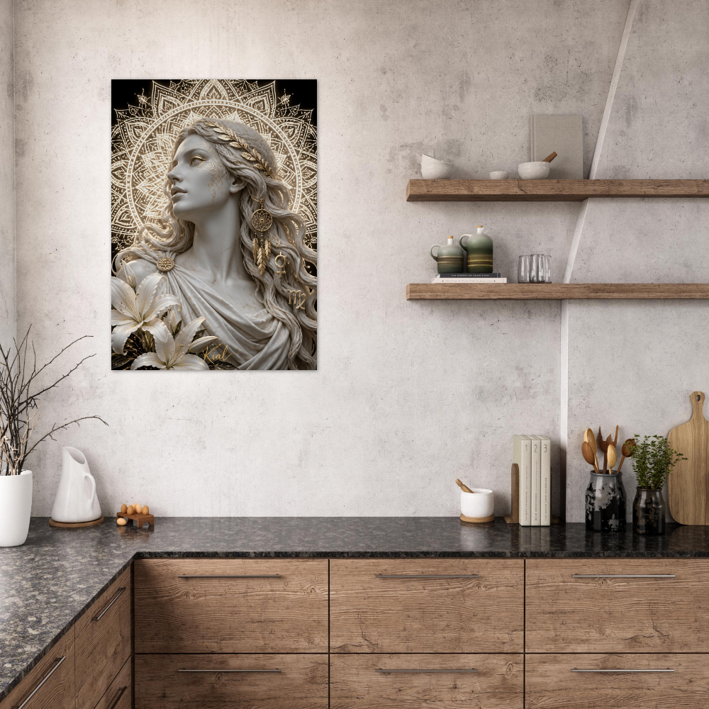 Virgo Zodiac Maiden Poster, Gold Wall Art, Astrology Canvas, Maiden Portrait, Zodiac Gift for Her, Danish Art Studio