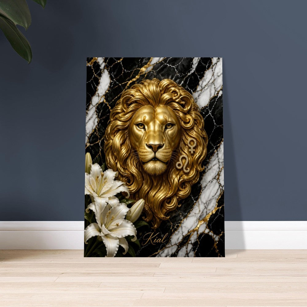 Leo Zodiac Lion Poster, Gold Wall Art, Astrology Canvas, Lion Portrait, Zodiac Gift for Her, Danish Art Studio