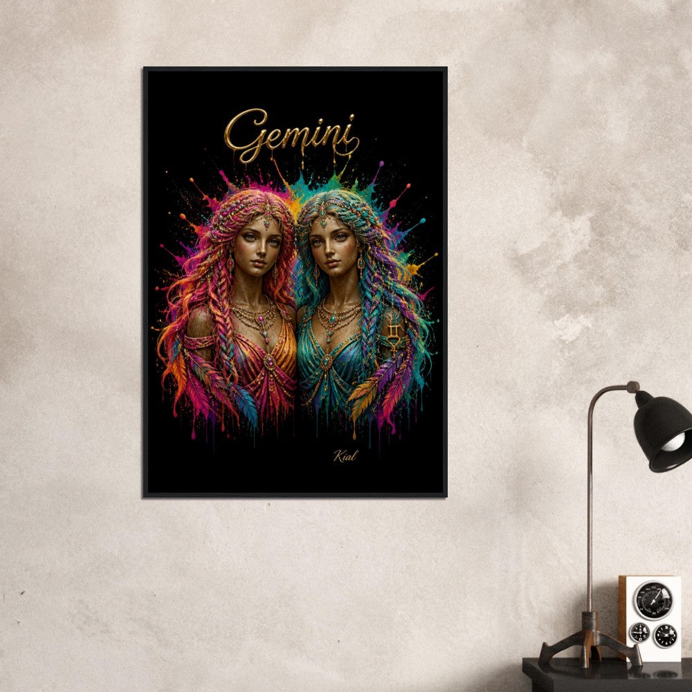 Gemini Neon Zodiac Tvillinger Plakat, Farverig Vægkunst, Kunstnerisk Astrologi Lærred, Zodiak Gave til Hende, Dansk Kunst Studio
