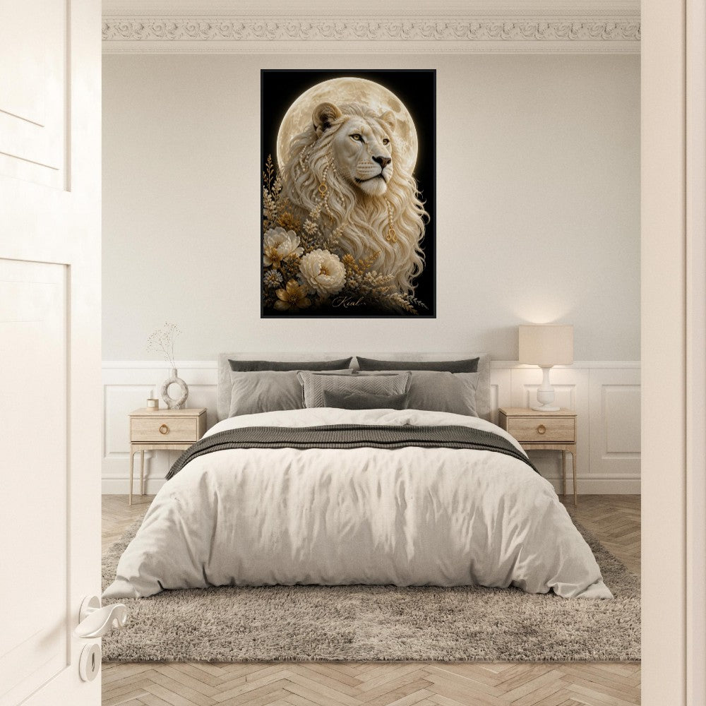 Leo Zodiac Lion Poster, Gold Wall Art, Astrology Canvas, Lion Portrait, Zodiac Gift for Her, Danish Art Studio