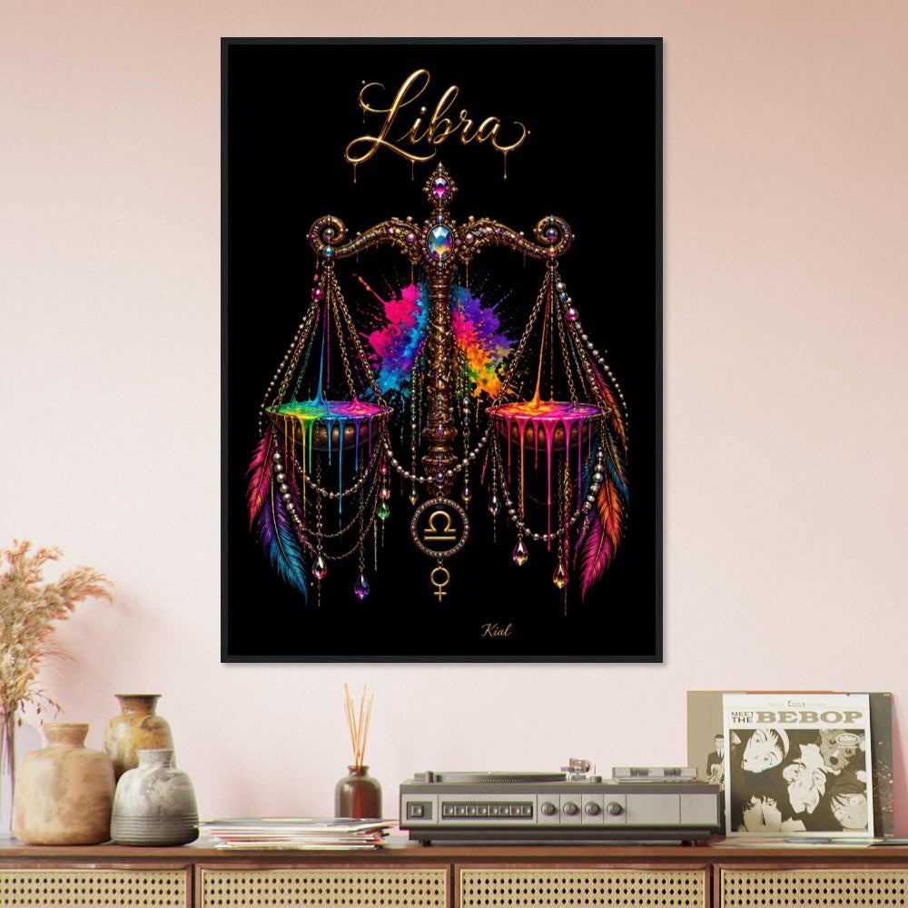 Libra Neon Zodiac Scales Poster, Colorful Wall Art, Artistic Astrology Canvas, Zodiac Gift for Her, Danish Art Studio