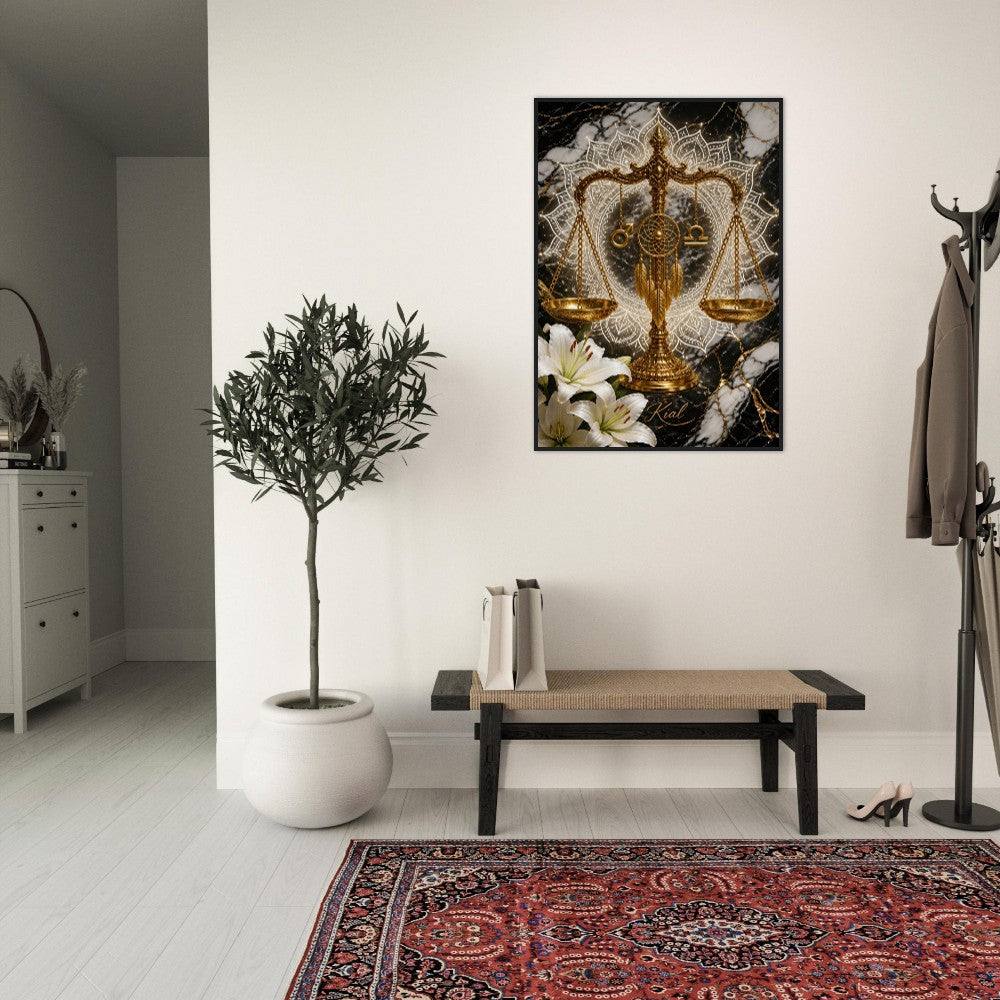 Libra Zodiac Scales Poster, Gold Wall Art, Astrology Canvas, Scales Portrait, Zodiac Gift for Him, Danish Art Studio
