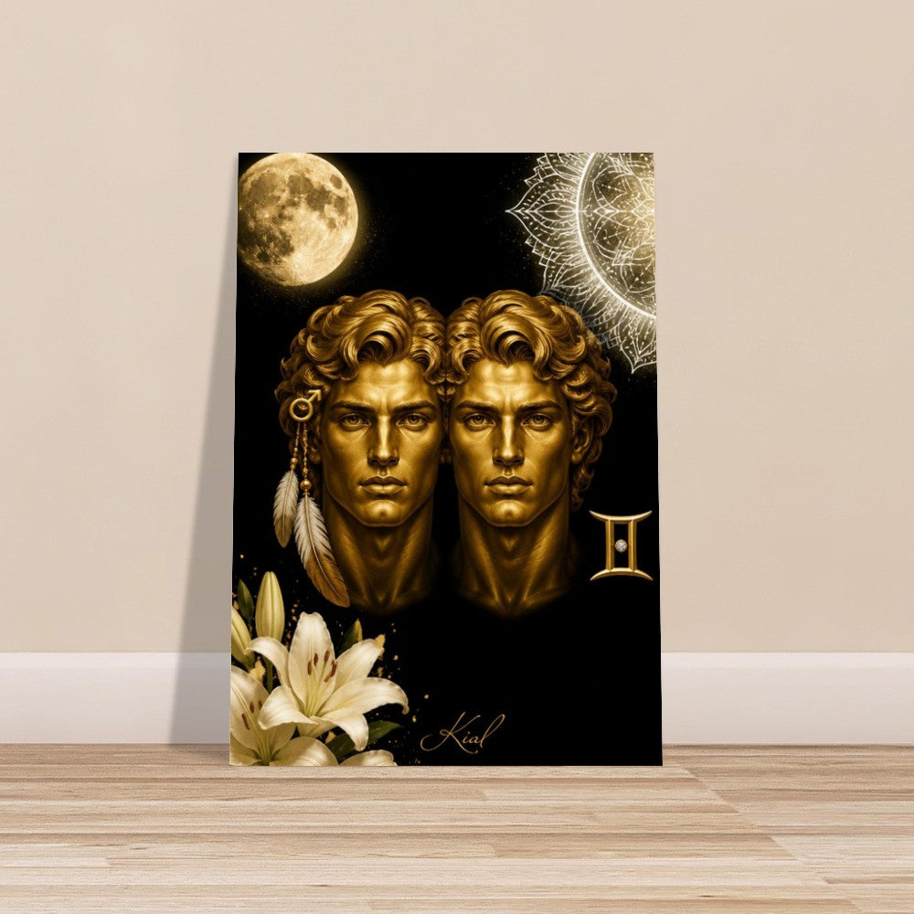 Gemini Zodiac Twins Poster, Gold Wall Art, Astrology Canvas, Twins Portrait, Zodiac Gift for Him, Danish Art Studio
