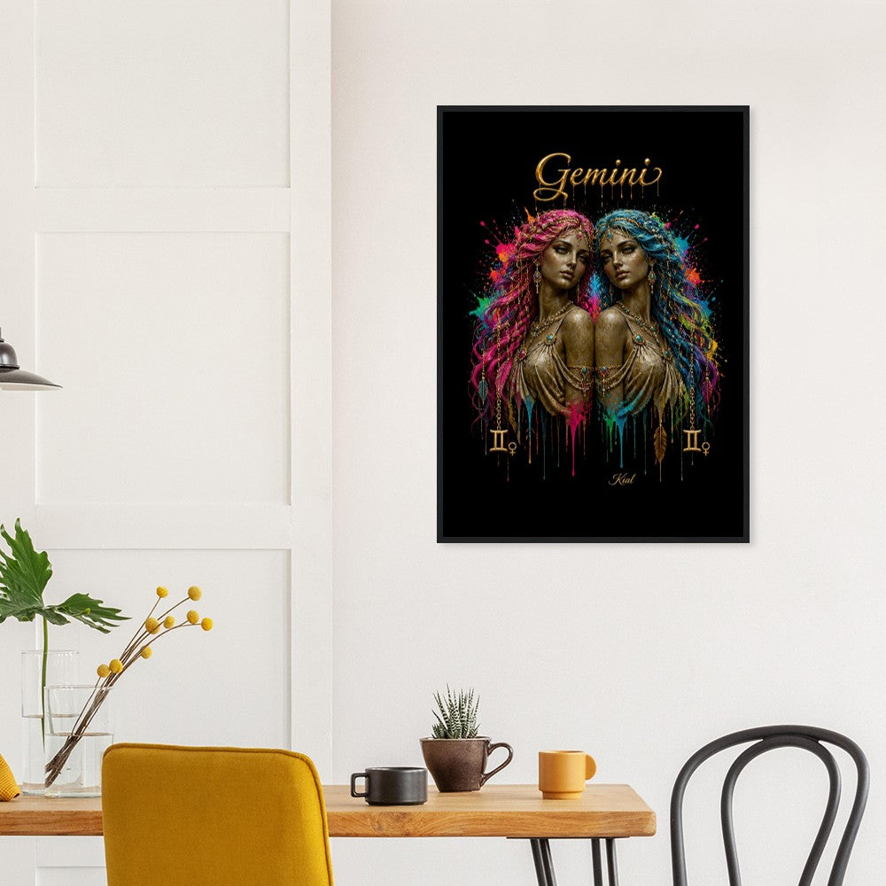 Gemini Neon Zodiac Twins Plakat, Farverig Vægkunst, Kunstnerisk Astrologi Lærred, Zodiak Gave til Hende, Dansk Kunst Studio