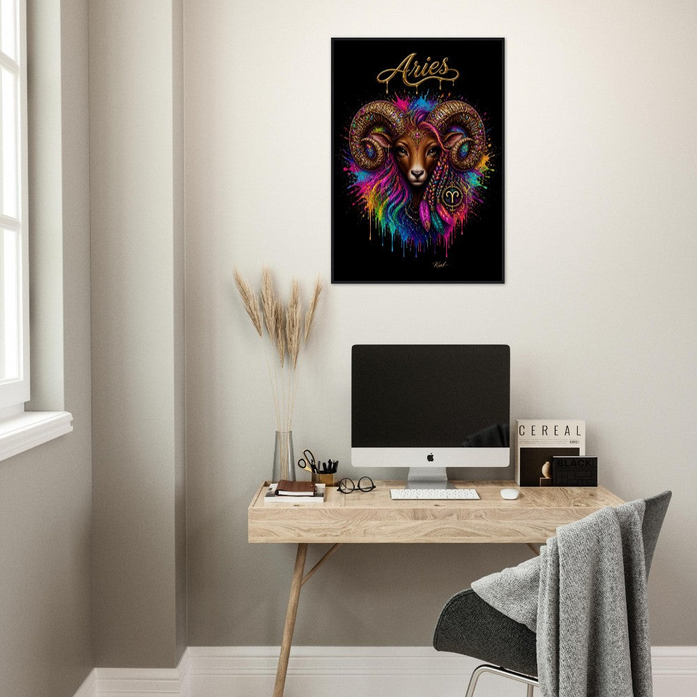 Aries Neon Tierkreis Widder Poster, Farbenfrohe Wandkunst, Künstlerische Astrologie Leinwand, Tierkreis Geschenk für Sie, Dänisches Kunststudio