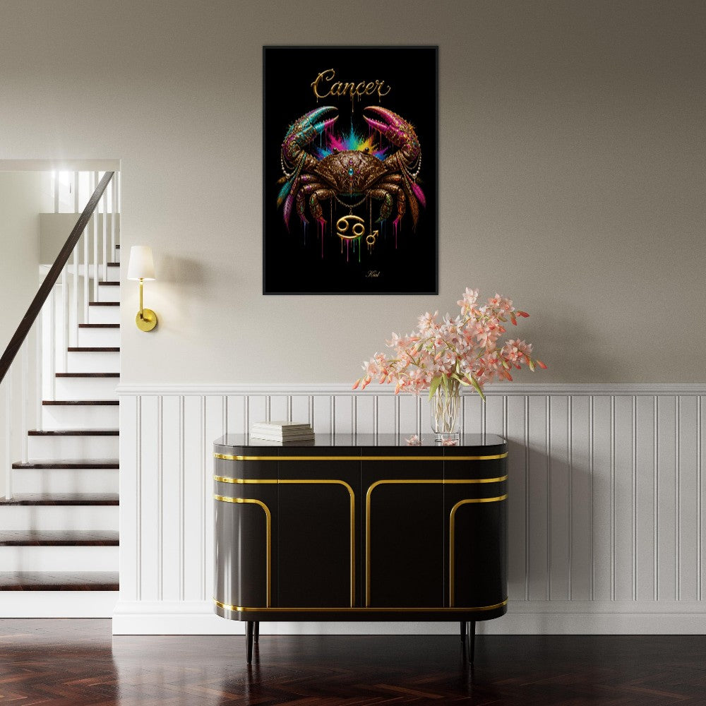 Krebs Neon Sternzeichen Krabbe Poster, Bunte Wandkunst, Künstlerische Astrologie Leinwand, Sternzeichen Geschenk für Ihn, Dänisches Kunststudio