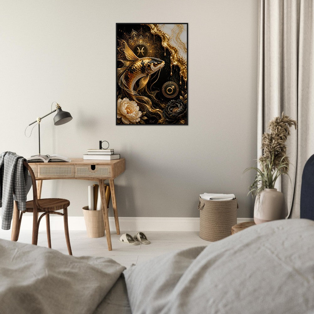 Pisces Zodiac Koi Poster, Gold Wall Art, Astrology Canvas, Koi Portrait, Zodiac Gift for Him, Danish Art Studio
