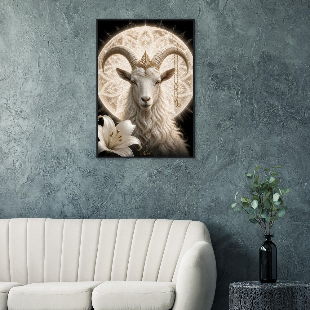 Capricorn Zodiac Goat Poster, Gold Wall Art, Astrology Canvas, Goat Portrait, Zodiac Gift for Her, Danish Art Studio