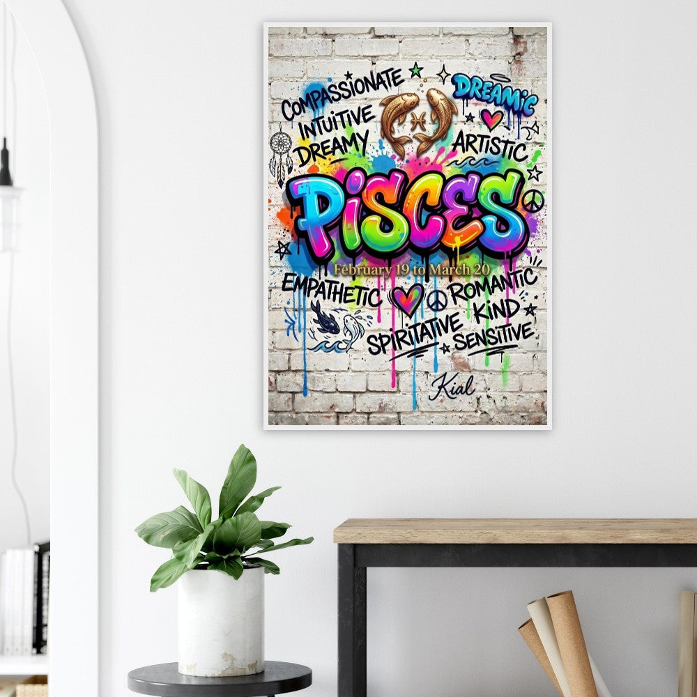Pisces Neon Graffiti Zodiac Poster, Colorful Street Art, Zodiac Gift for Her, Danish Art Studio