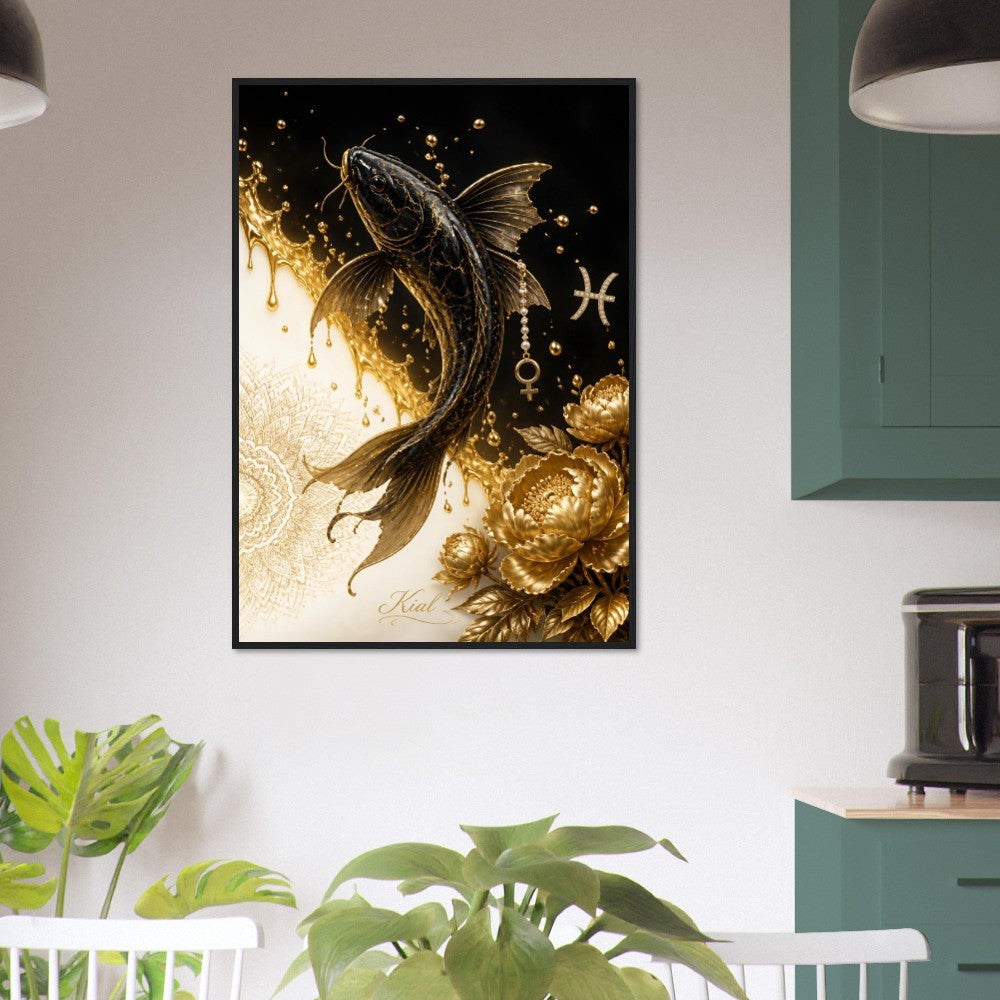 Pisces Zodiac Koi Poster, Gold Wall Art, Astrology Canvas, Koi Portrait, Zodiac Gift for Her, Danish Art Studio