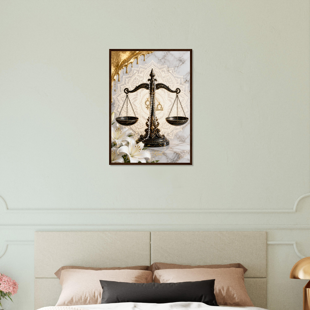 Libra Zodiac Scales Poster, Gold Wall Art, Astrology Canvas, Scales Portrait, Zodiac Gift for Her, Danish Art Studio