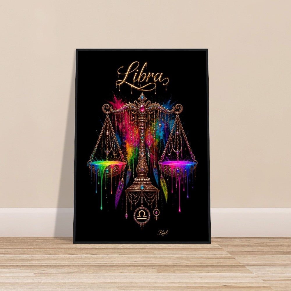 Libra Neon Zodiac Scales Poster, Colorful Wall Art, Artistic Astrology Canvas, Zodiac Gift for Her, Danish Art Studio