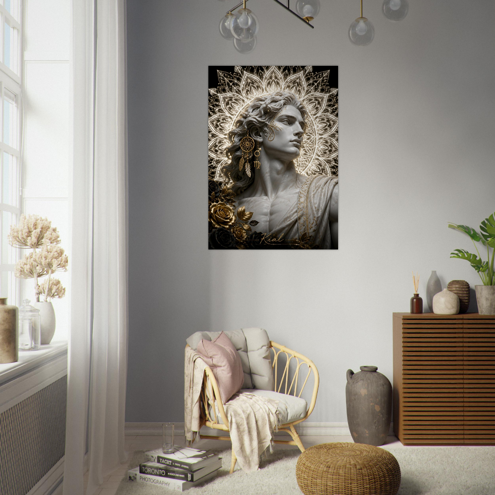Virgo Zodiac Maiden Poster, Gold Wall Art, Astrology Canvas, Maiden Portrait, Zodiac Gift for Him, Danish Art Studio