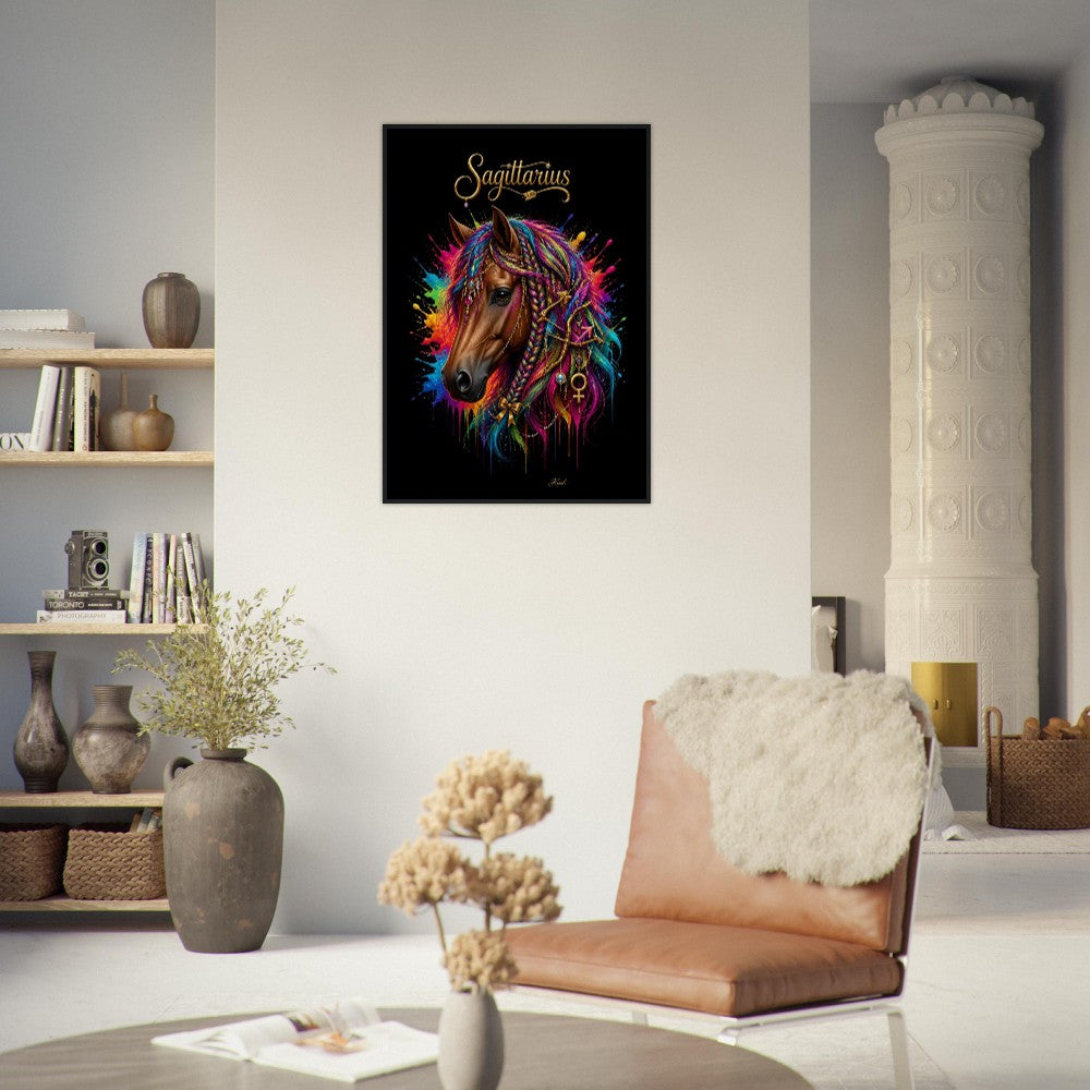 Sagittarius Neon Zodiac Horse Poster, Colorful Wall Art, Zodiac Gift for Her, Danish Art Studio