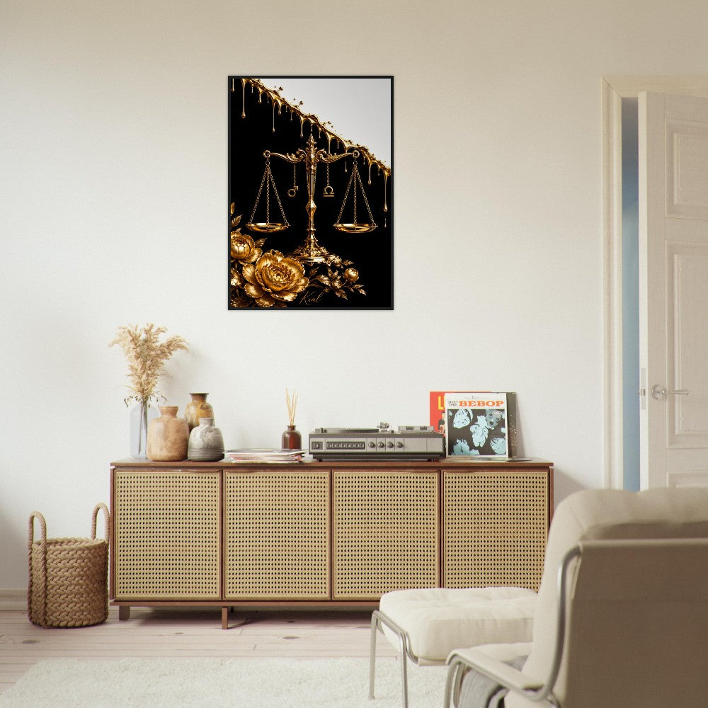 Libra Zodiac Scales Poster, Gold Wall Art, Astrology Canvas, Scales Portrait, Zodiac Gift for Him, Danish Art Studio