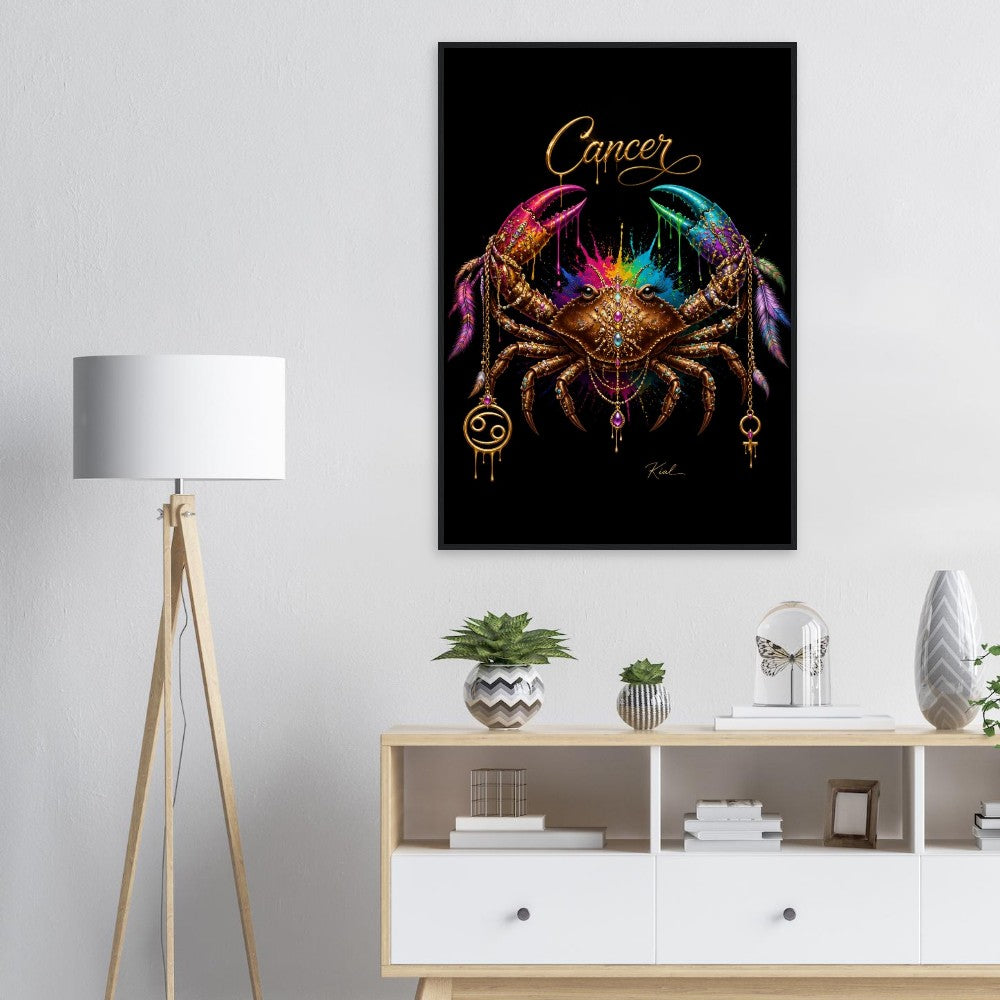 Krebs Neonschild, Buntes Wandbild, Künstlerische Astrologie-Leinwand, Sternzeichen-Geschenk für Sie, Danish Art Studio