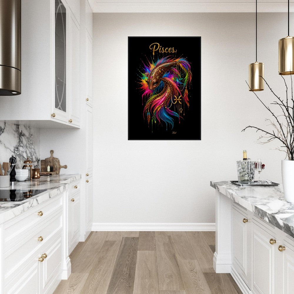 Pisces Neon Zodiac Koi Poster, Colorful Wall Art, Artistic Astrology Canvas, Zodiac Gift for Her, Danish Art Studio