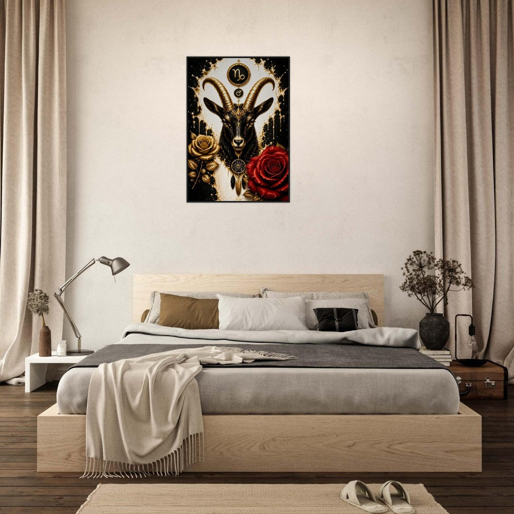 Capricorn Zodiac Goat Poster, Gold Wall Art, Astrology Canvas, Goat Portrait, Zodiac Gift for Him, Danish Art Studio
