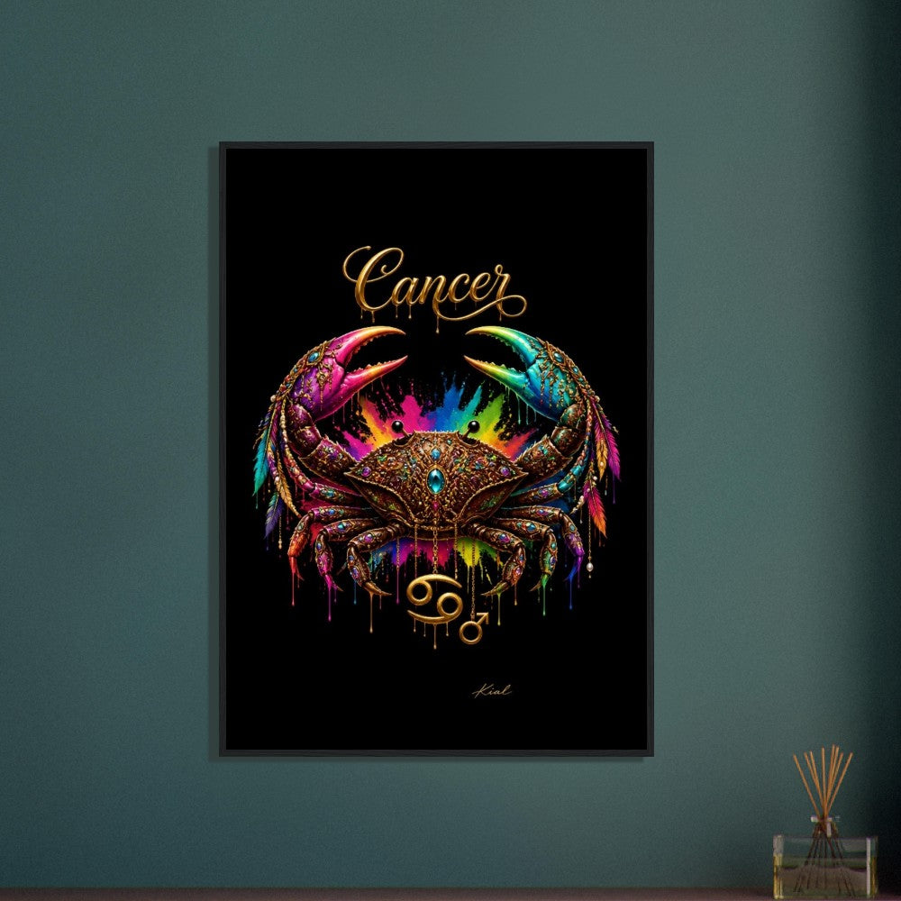 Krebs Neon Tierkreis Krabbe Poster, Bunte Wandkunst, Künstlerische Astrologie Leinwand, Tierkreis Geschenk für Ihn, Danish Art Studio