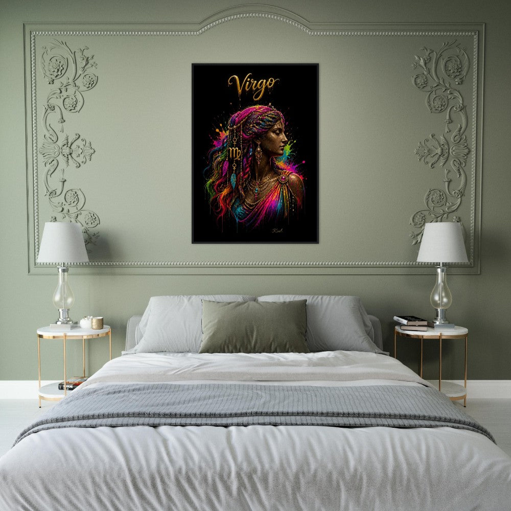Virgo Neon Zodiac Maiden Poster, Colorful Wall Art, Artistic Astrology Canvas, Zodiac Gift for Her, Danish Art Studio