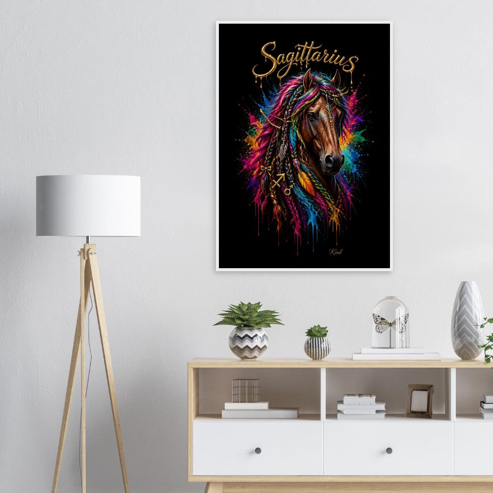 Sagittarius Neon Zodiac Horse Poster, Colorful Wall Art, Zodiac Gift for Him, Danish Art Studio