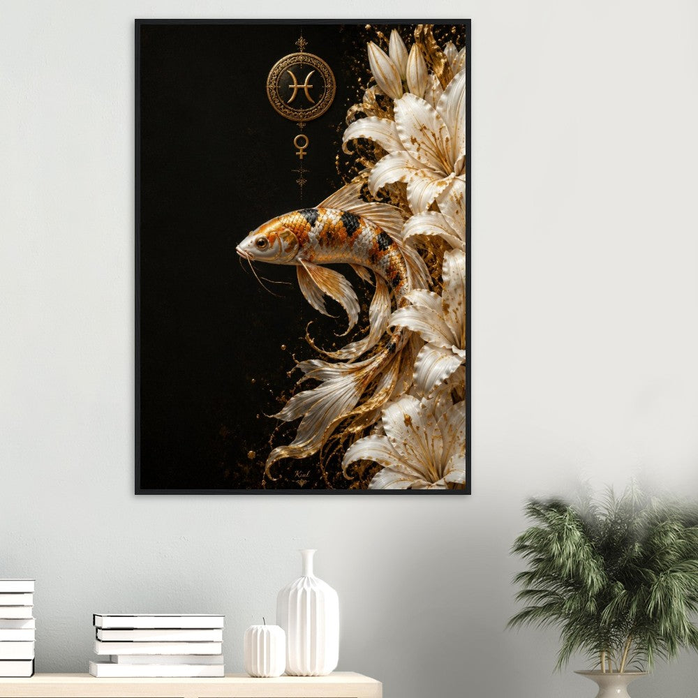 Pisces Zodiac Koi Poster, Gold Wall Art, Astrology Canvas, Koi Portrait, Zodiac Gift for Her, Danish Art Studio