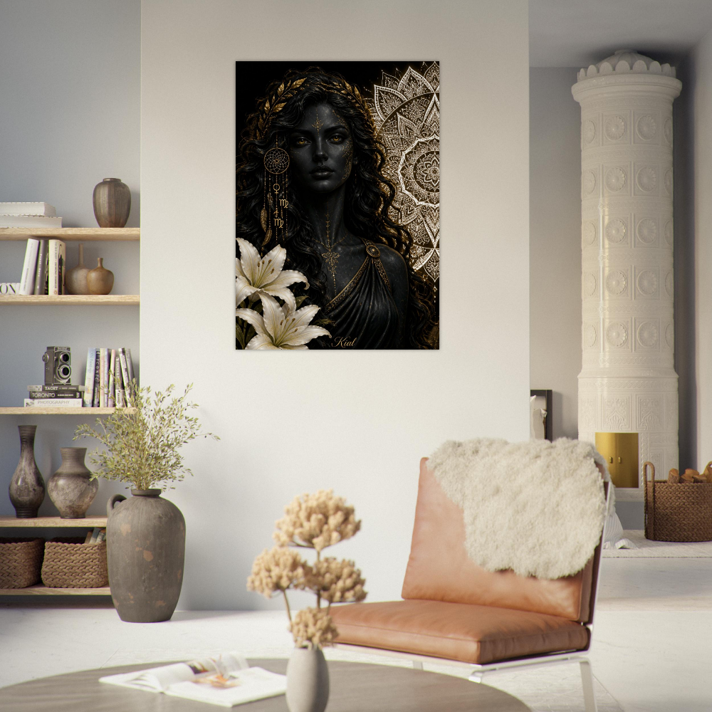 Virgo Zodiac Maiden Poster, Gold Wall Art, Astrology Canvas, Maiden Portrait, Zodiac Gift for Her, Danish Art Studio
