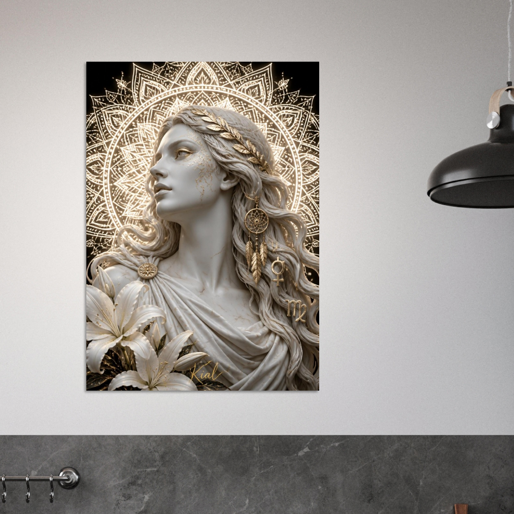 Virgo Zodiac Maiden Poster, Gold Wall Art, Astrology Canvas, Maiden Portrait, Zodiac Gift for Her, Danish Art Studio