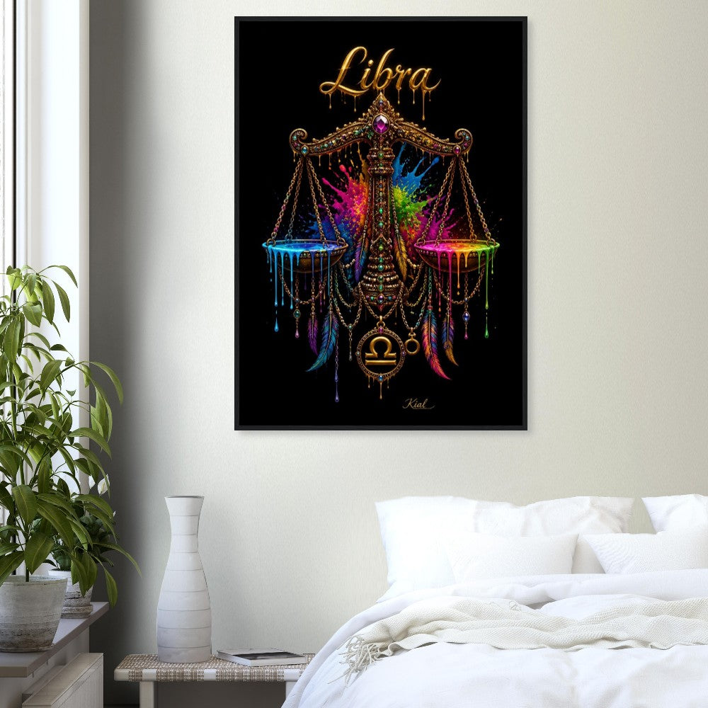Libra Neon Zodiac Scales Poster, Colorful Wall Art, Artistic Astrology Canvas, Zodiac Gift for Him, Danish Art Studio
