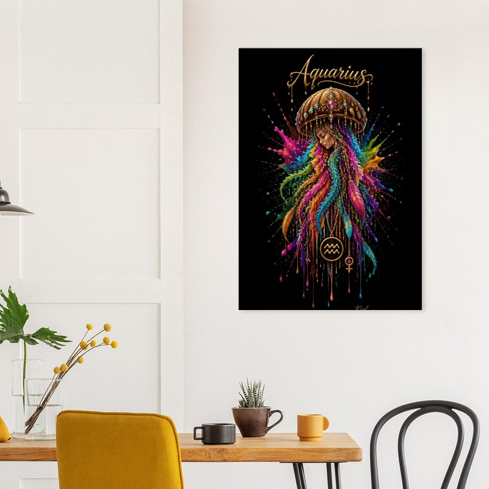 Aquarius Neon Zodiac Medusaplakat, Farverig Vægkunst, Zodiac Gave til Hende, Danish Art Studio