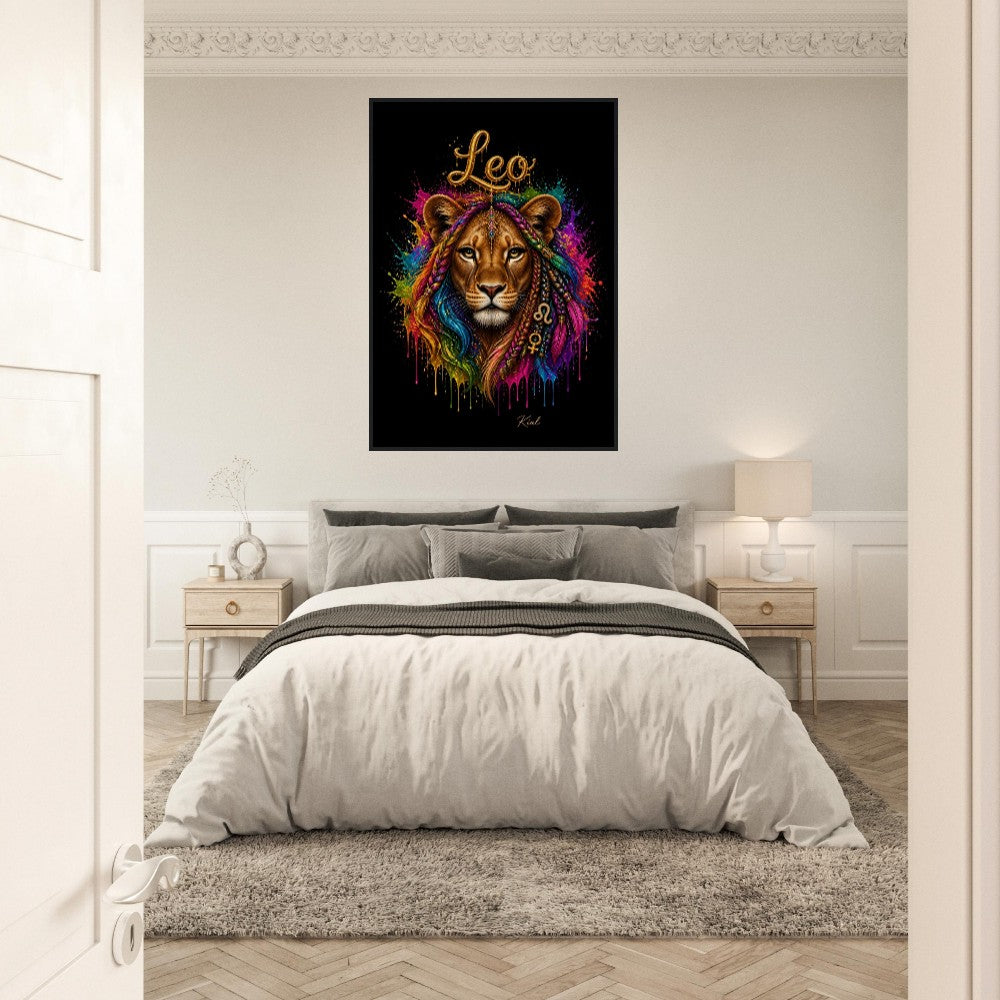 Leo Neon Zodiac Lion Poster, Colorful Wall Art, Artistic Astrology Canvas, Zodiac Gift for Her, Danish Art Studio